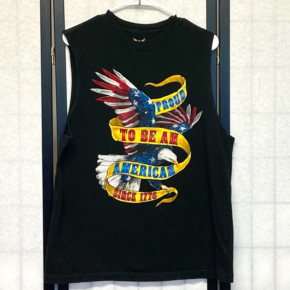 Faded Glory American Eagle Symbols Proud Graphic Muscle Tank Top Black M USA